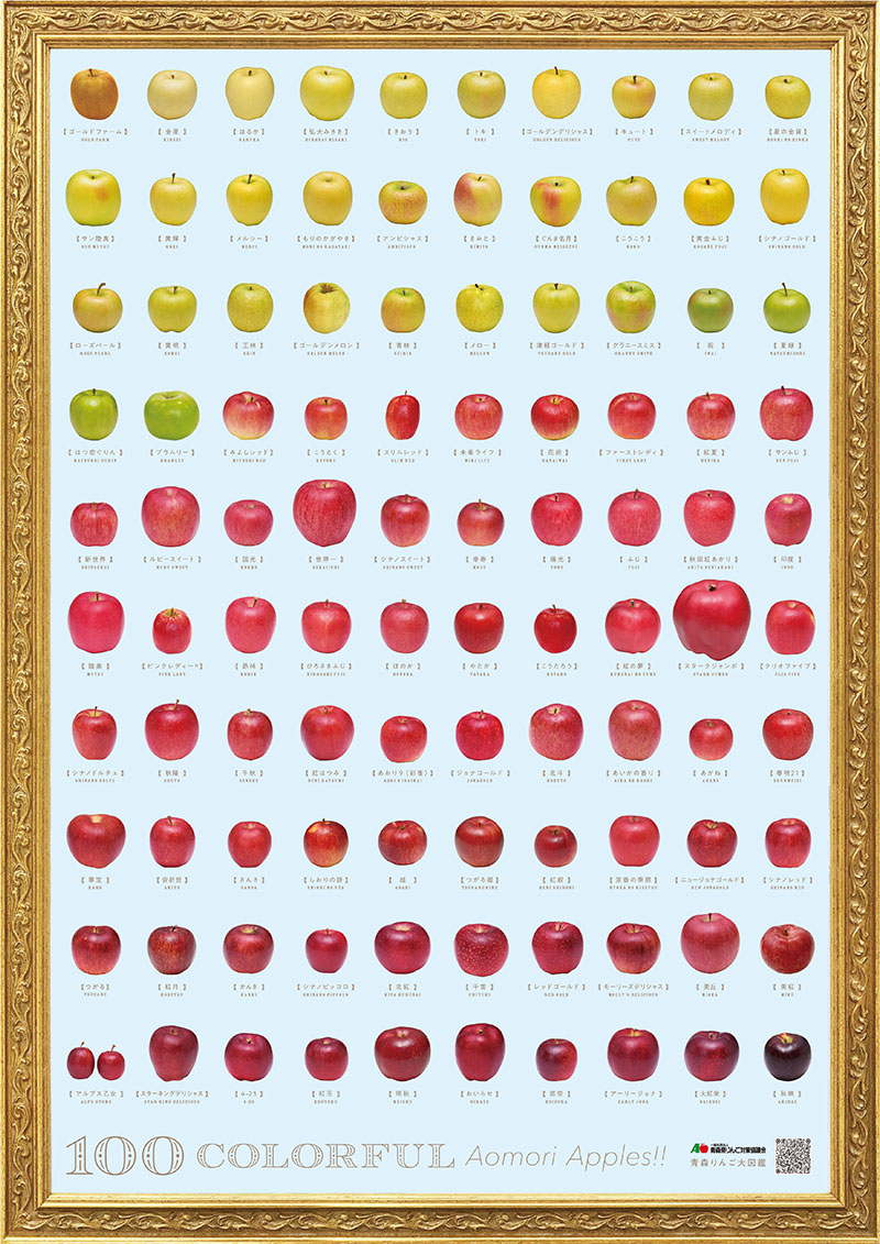 100種類の青森りんごアートポスターA3(額縁あり)